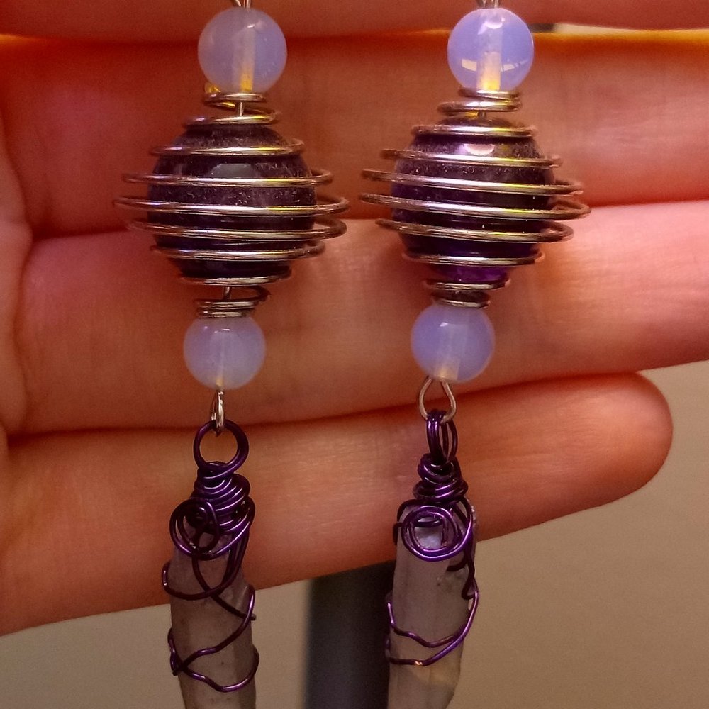 Handmade Amethyst & Crystal Quartz Earrings